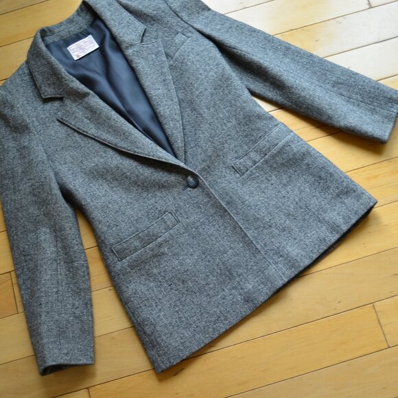 Pendleton Vintage Gray Wool Herringbone Preppy Academia Blazer Jacket Size 2 - Picture 4 of 15